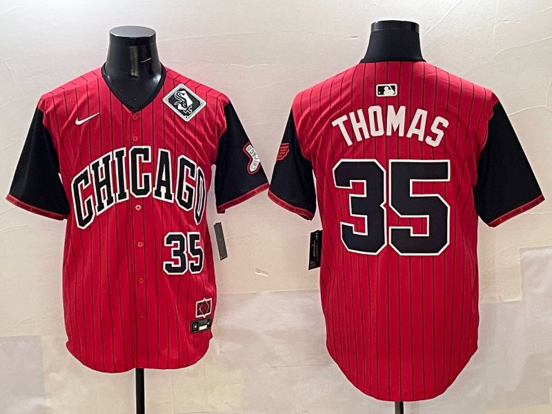 Men Chicago White Sox 35 Thomas Red Stripe Joint Name 2025 Nike MLB Jersey style 15